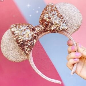 RARE Minnie Mouse Sequin Ear Headband for Adults – Rose Gold & Pink Disney